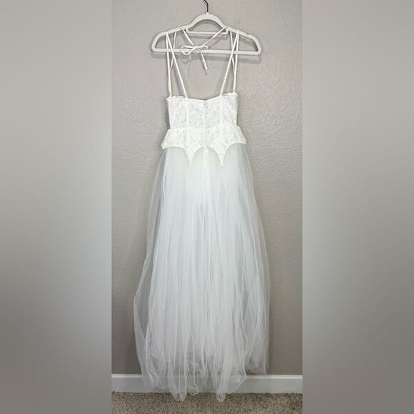 NEW For Love and Lemons x Free People Lily Corset Chiffon Maxi Dress White Small - Picture 8 of 15
